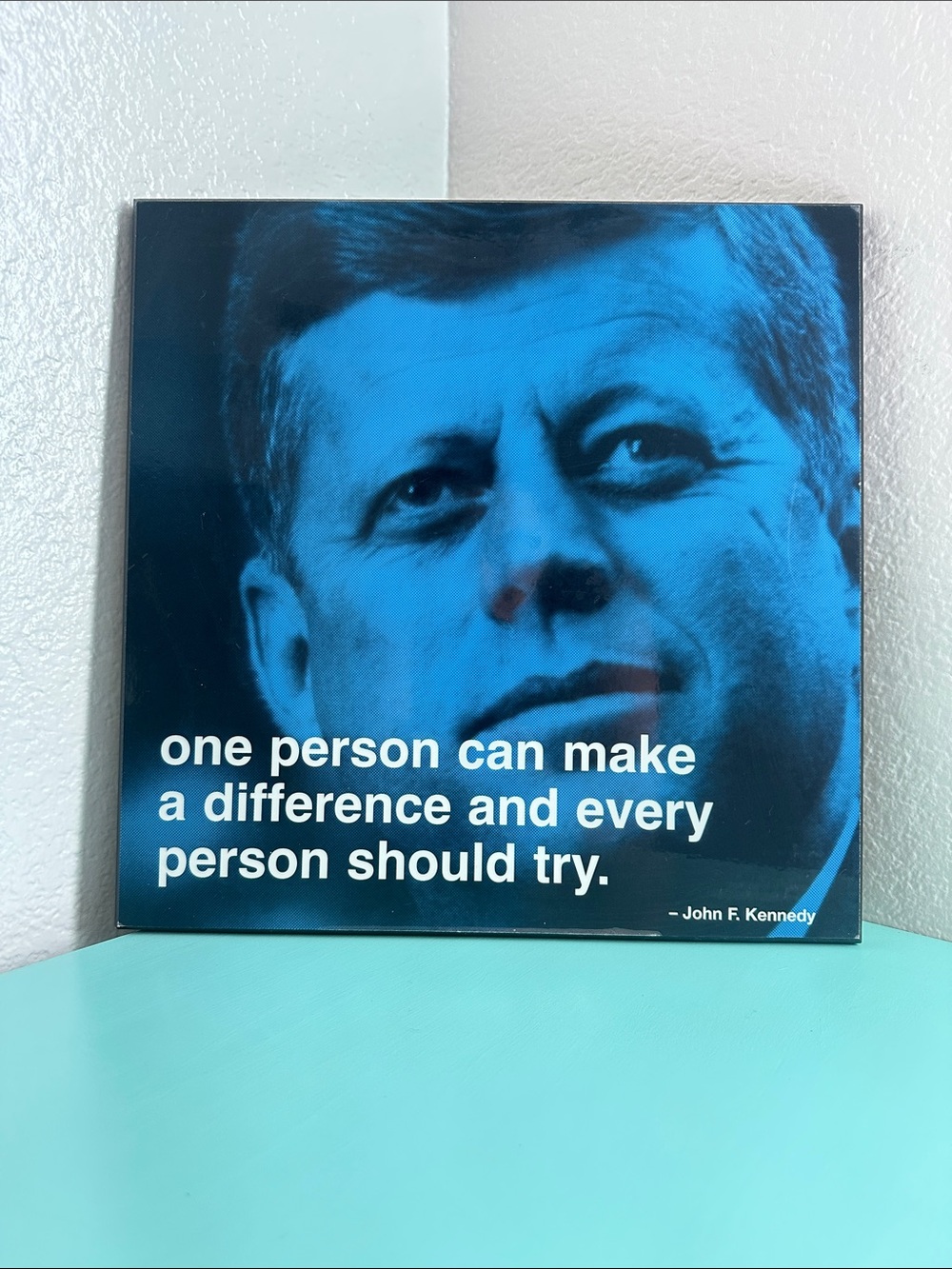 JFK inspirational square wood wall plaque 12” x 12”-used in good condition